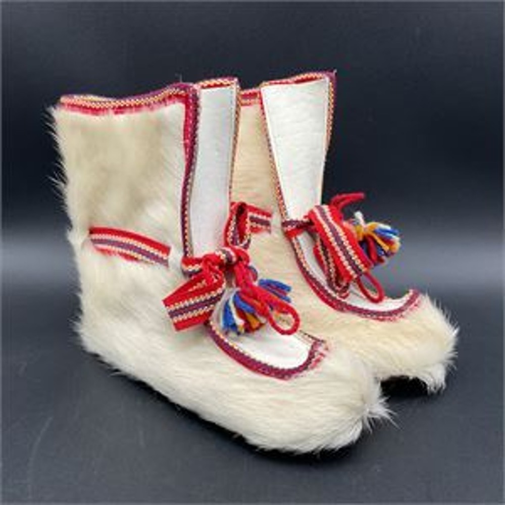 Vintage Scandinavian Sami Reindeer Fur Winter Boots White Norway Size 39